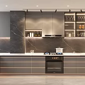 Modern Kitchen Design With Stylish Dark Wall Base Cabinets And Countertop Lighting 3d model