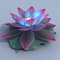 Lotus Shaped Decorative Light With Purple And Blue Illuminated Petals On Green Leaf Base