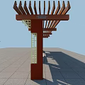 Traditional Chinese Corridor Featuring Red Pillars Brown Roof Decorative Beams Cultural Panels Stone Floor Bench