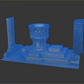 Historic Stone Baptismal Font Scene With Carved Details And Pillars On Platform Gray Background