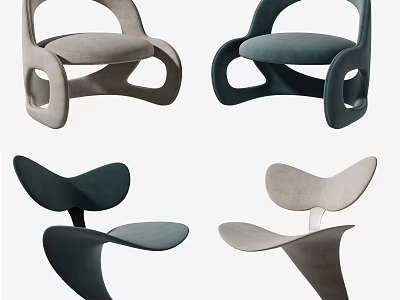 Modern Single Chair with Unique Curved Shape and Sleek Lines in Gray Dark Green Beige 3d model