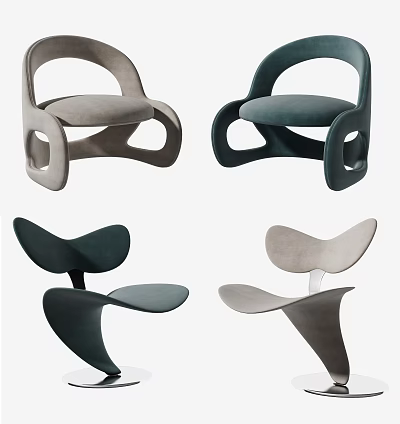 Modern Single Chair with Unique Curved Shape and Sleek Lines in Gray Dark Green Beige 3d model