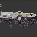 Futuristic Sci Fi Weapon With Silver Gray And Blue Mechanical Design Details