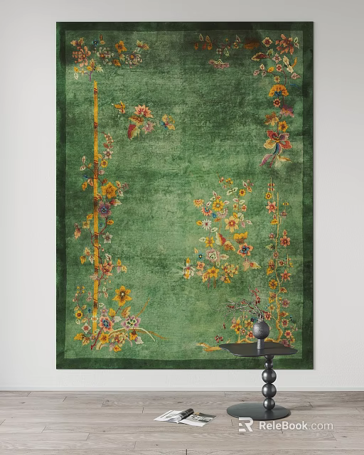 Green Square Carpet With Elegant Floral Pattern On Edge For Home Decor 3d model 