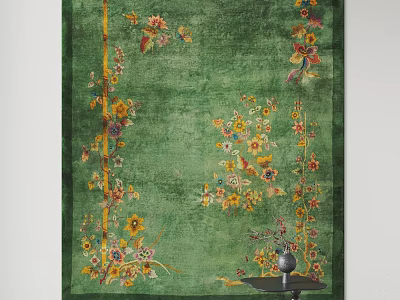 Green Square Carpet With Elegant Floral Pattern On Edge For Home Decor 3d model