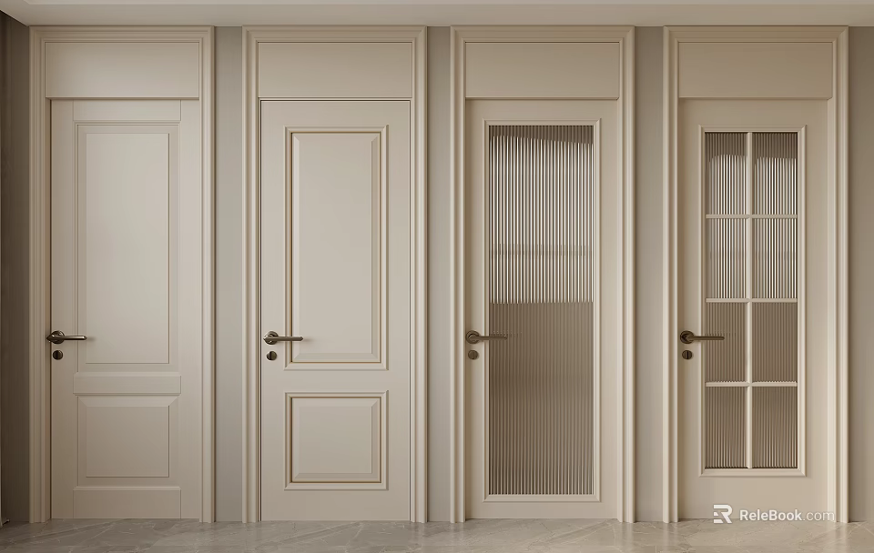 Different Styles Of Light Beige Interior Doors With Various Panel And Glass Designs 3d model 