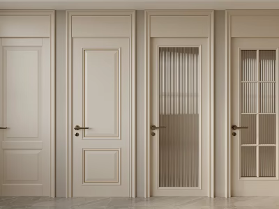 Different Styles Of Light Beige Interior Doors With Various Panel And Glass Designs 3d model