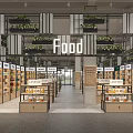 Modern Supermarket Department Store Interior With Wooden Shelves And Organized Product Displays