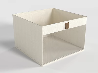 Beige Fabric Storage Basket With Square Design And Brown Label For Home Organizing 3d model