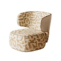 Modern Single Sofa With Beige And Brown Geometric Pattern Curved Armrests Rounded Shape