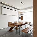 Guest restaurant desk and chair combination chandelier projector dining table and chair combination cabinet 3d model