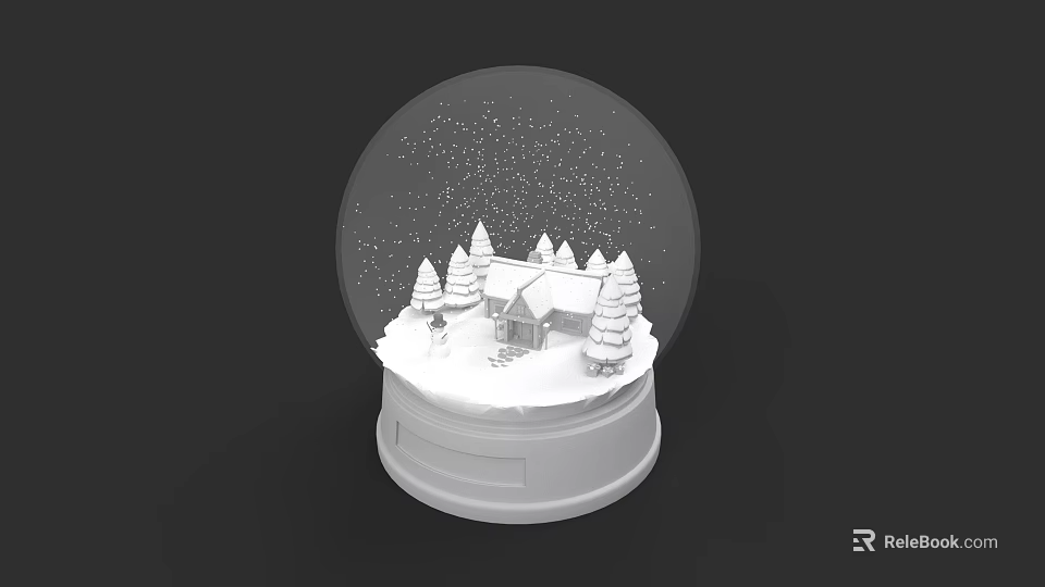 Plant Painting Themed Snow Globe With Small House And Pine Trees 3d model 