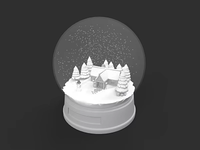 Plant Painting Themed Snow Globe With Small House And Pine Trees 3d model