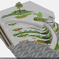 Modern Landscape Design With Curved Paths Stairs Greenery And Multi Level Platforms