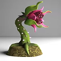 Vibrant Pink Flower With Spotted Center And Green Stem On Root Base