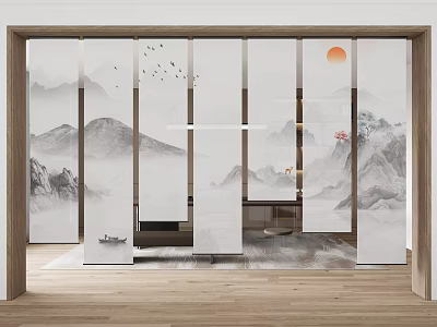 Modern Curtains for Open Kitchen Space Featuring Natural Light And Minimalist Style Design 3d model