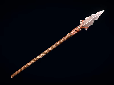 Decorative Spear Weapon With Sharp Metal Head And Copper Colored Shaft Details 3d model
