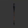 Ornate Fantasy Weapon Scythe With Curved Blade Blue Gemstone And Brown Handle