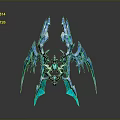 Futuristic Decorative Structure With Blue Teal Winged Design And Symmetric Patterns