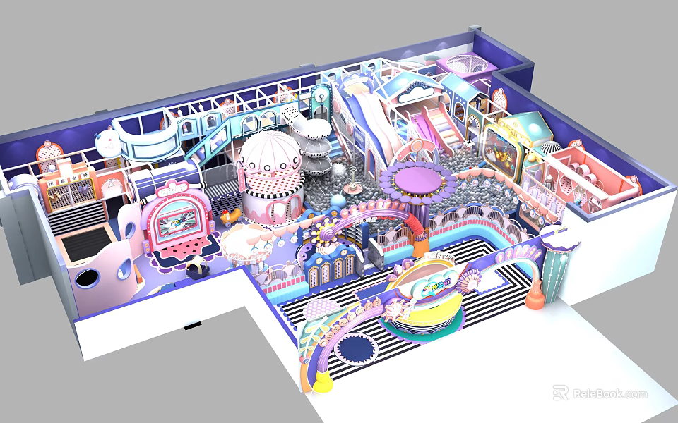 Colorful Playground Design With Slide Carousel Interactive Zones And Safe Fun Areas 3d model 