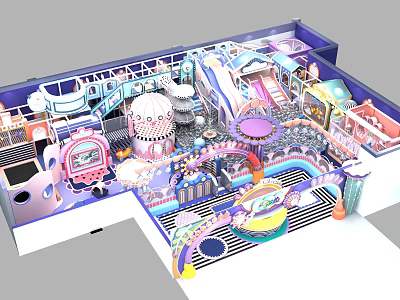 Colorful Playground Design With Slide Carousel Interactive Zones And Safe Fun Areas 3d model