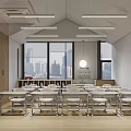 Modern School Classroom Design With Wooden Elements Large Windows Desks Chairs And City View