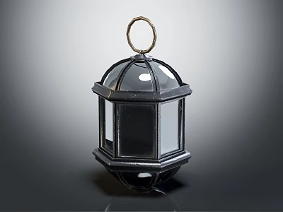 Black Decorative Octagonal Lantern With Metal Frame Glass Panels And Hanging Ring 3d model