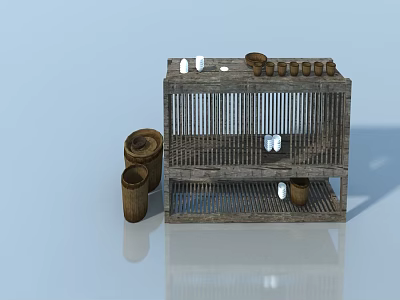 Wooden Swing Door Design With Frame Structure And Decorative Barrels 3d model