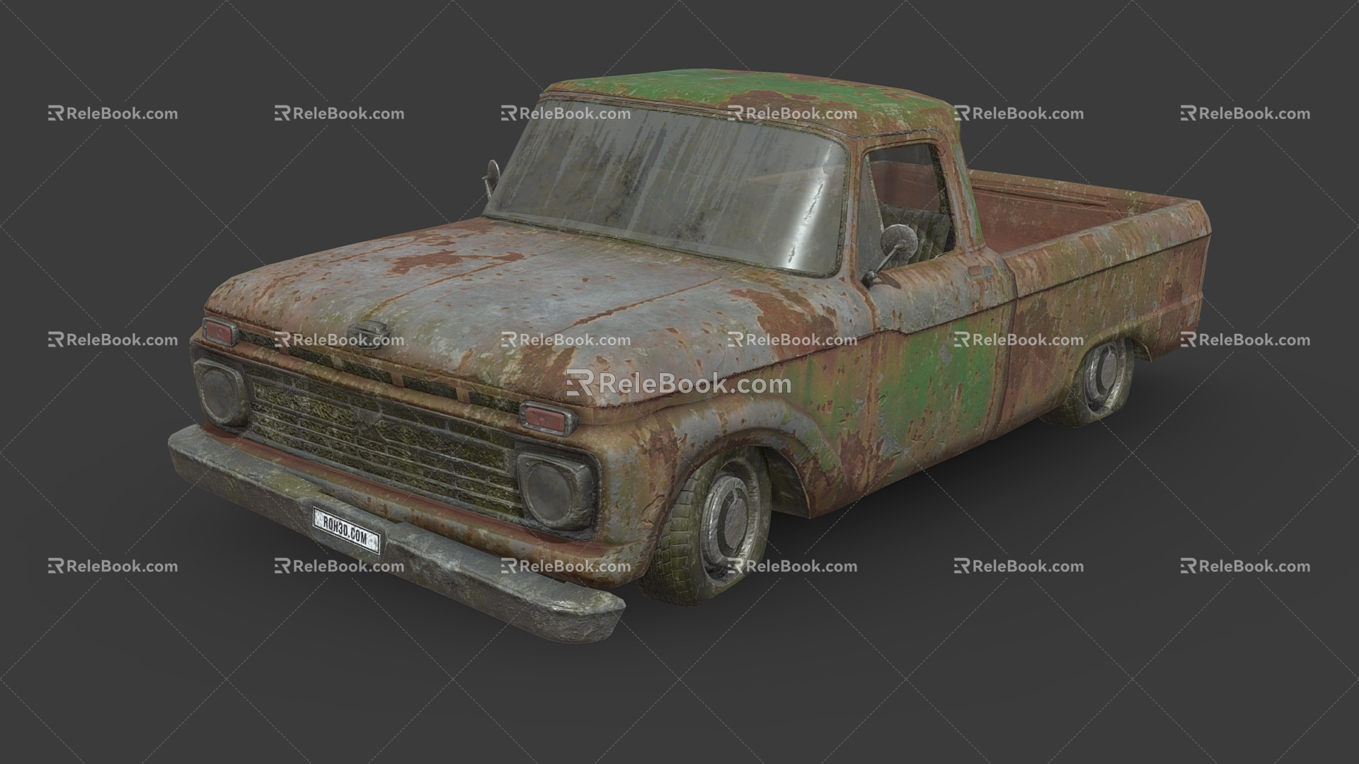 Scrap car abandoned car Ford classic pickup broken car broken car broken car low face number low model simple model game sub-era film and television level super realistic 3d model