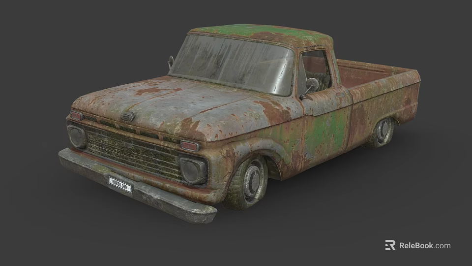 Old Rusty Vintage Truck With Weathered Body And Green Gray Patina 3d model 