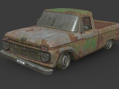 Scrap car abandoned car Ford classic pickup broken car broken car broken car low face number low model simple model game sub-era film and television level super realistic 3d model