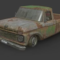 Old Rusty Vintage Truck With Weathered Body And Green Gray Patina