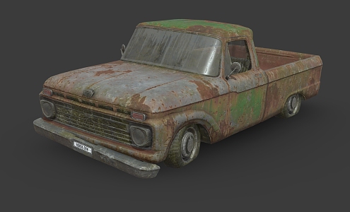 Scrap car abandoned car Ford classic pickup broken car broken car broken car low face number low model simple model game sub-era film and television level super realistic 3d model