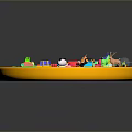 Colorful Small Items on Round Platform with Toys Letters Animals and Objects
