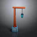 Modern Electronic Device With Orange Stand And Hanging Blue Container