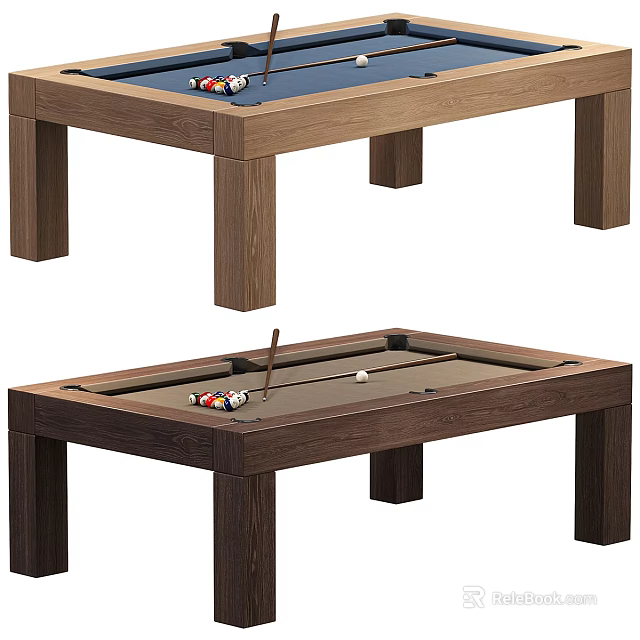 Wooden Pool Tables With Billiard Balls And Cue Stick For Sports Equipment 3d model 