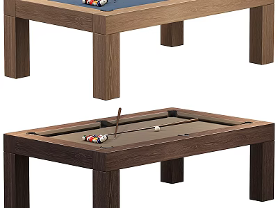 Wooden Pool Tables With Billiard Balls And Cue Stick For Sports Equipment 3d model