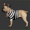French Bulldog Wearing Striped Shirt With Patterned Bow And Flower Hat