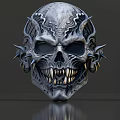 Intricate Spiked Skull Design With Sharp Teeth And Metallic Earrings