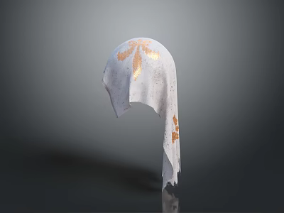 White Decorative Fabric Hood With Intricate Gold Patterns And Distressed Edges 3d model