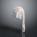 White Decorative Fabric Hood With Intricate Gold Patterns And Distressed Edges