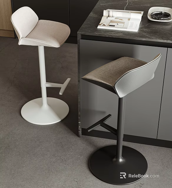 Modern Bar Stools With Stylish Seats And Bases Near Kitchen Cabinet 3d model 