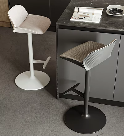 Modern Bar Stools With Stylish Seats And Bases Near Kitchen Cabinet 3d model