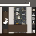 Modern Elegant Decorative Cabinet With Open Marble Shelves Books Sculptures And Built In Lighting