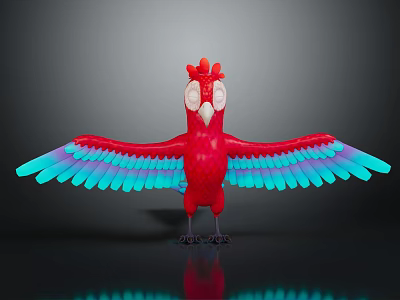 Vibrant Cartoon Parrot Character With Red Body And Blue Purple Wings 3d model