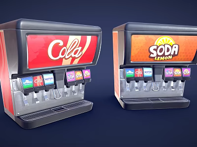 Industrial Commercial Beverage Dispensers With Multiple Flavor Nozzles And Brand Logos 3d model