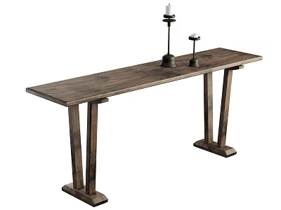 Wooden Console Table With Long Rectangular Top Sturdy Legs And Decorative Candle Holders 3d model