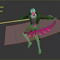 Mysterious Dynamic Warrior Holding Sword Brown Coat Purple Vest Pink Energy Effect And Armored Legs