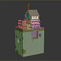 Minecraft Style Multi Level House With Yellow Roof Gray Base And Orange Accents
