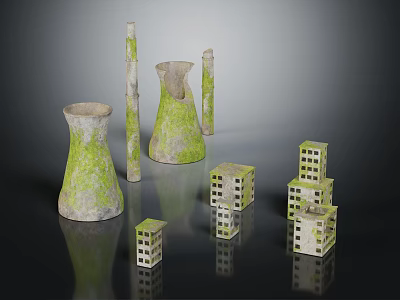 Architectural Models Featuring Tall Moss Covered Structures And Small Multi Story Buildings 3d model